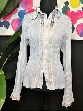 Rag Pleated Blouse with Lace Trim